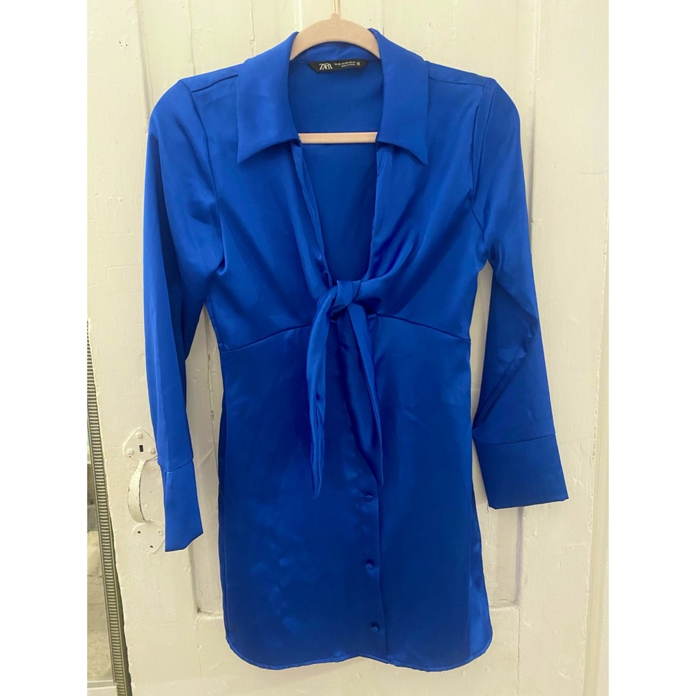 Zara blue silk dress size xs